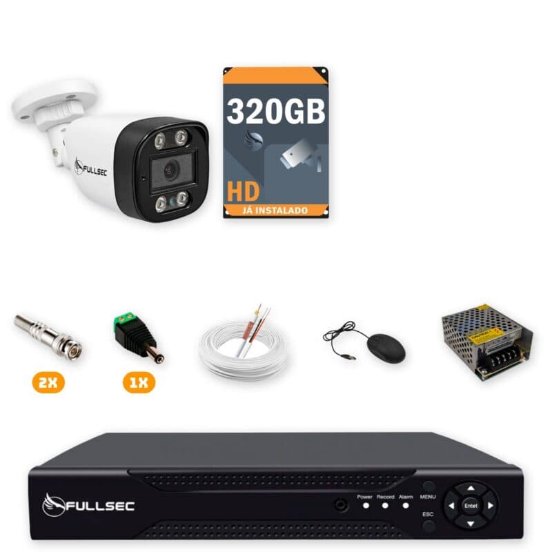 Kit 1 Câmera de Segurança HD 720p + DVR 4 Canais + HD 320GB + Cabo 100m Fullsec