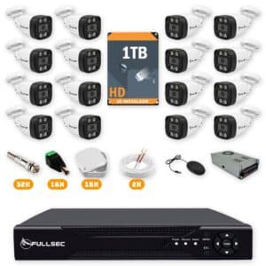 Kit 16 Câmeras de Segurança HD 720p + DVR 16 Canais + HD 1TB + Cabo 200m + Caixinhas Fullsec