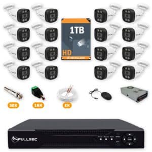Kit 16 Câmeras de Segurança HD 720p + DVR 16 Canais + HD 1TB + Cabo 200m Fullsec