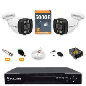 Kit 2 Câmeras de Segurança HD 720p + DVR 4 Canais + HD 500GB + Cabo 100m Fullsec