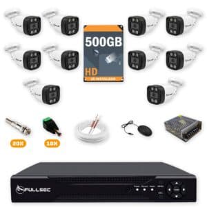 Kit 10 Câmeras de Segurança HD 720p + DVR 16 Canais + HD 500GB + Cabo 100m Fullsec