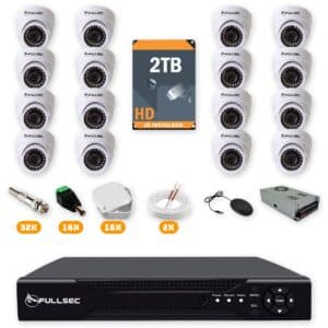 Kit 16 Câmeras de Segurança Dome HD 720p + DVR 16 Canais + HD 2TB + Cabo 200m + Caixinhas Fullsec