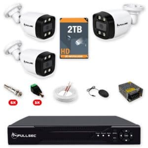 Kit 3 Câmeras de Segurança Full Color 1080p + DVR 4 Canais + HD 2TB + Cabo 50m Fullsec