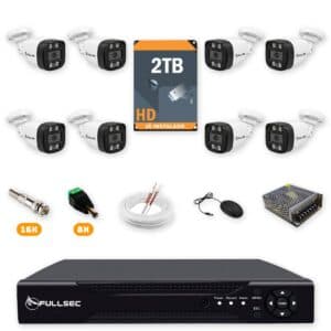 Kit 8 Câmeras de Segurança HD 720p + DVR 8 Canais + HD 2TB + Cabo 100m Fullsec