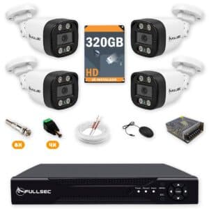 64 Kit 4 Câmeras de Segurança HD 720p + DVR 8 Canais + HD 320GB + Cabo 100m Fullsec