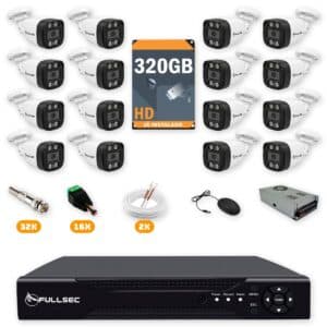 Kit 16 Câmeras de Segurança HD 720p + DVR 16 Canais + HD 320GB + Cabo 200m Fullsec