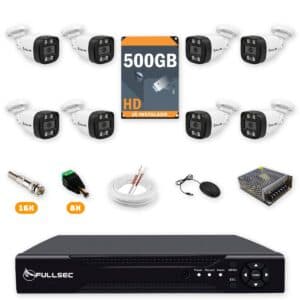 Kit 8 Câmeras de Segurança HD 720p + DVR 8 Canais + HD 500GB + Cabo 100m Fullsec